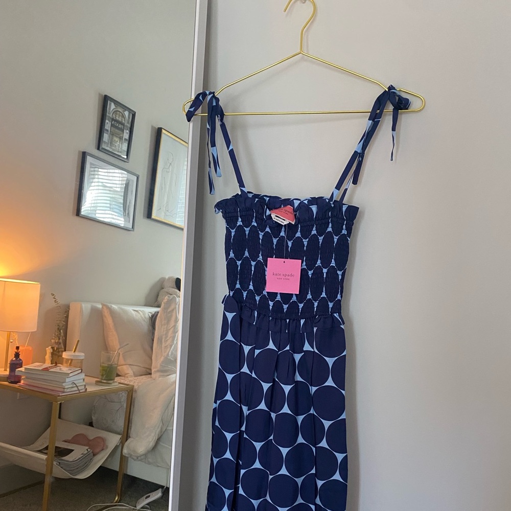 new w/ tags Kate Spade smocked silk dot dress
